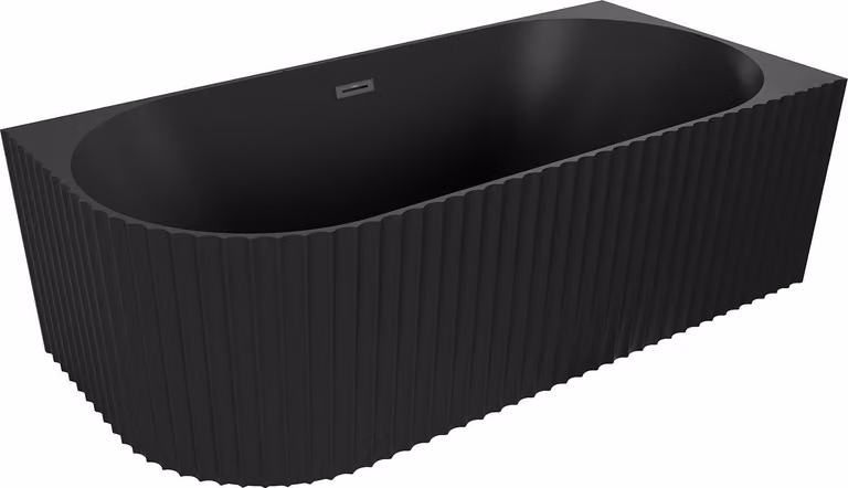 Mexen Gia vasca da bagno freestanding angolare scanalata destra 150 x 75 cm, nero opaco, troppopieno nero - 52701507571P-70