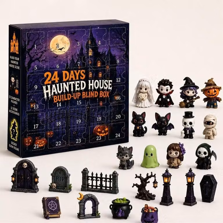 Calendario dell'Avvento a tema Halloween 2026 - 24 giorni di attesa - Casa infestata - Mini figure mostruose - Decorazioni per Halloween, ideali per la tavola e per feste a tema