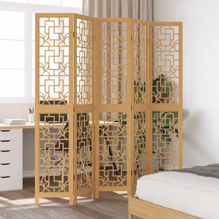 Divisorio Ambienti vidaXL con 5 Pannelli in Legno Massello di Paulownia Marrone, Design Moderno Geometrico, H: 180 cm x L: 200 cm