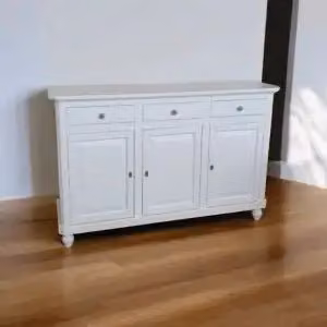 Credenza base napoletana in legno Shabby chic 3 ante bianca pomelli Margherita argento lucido