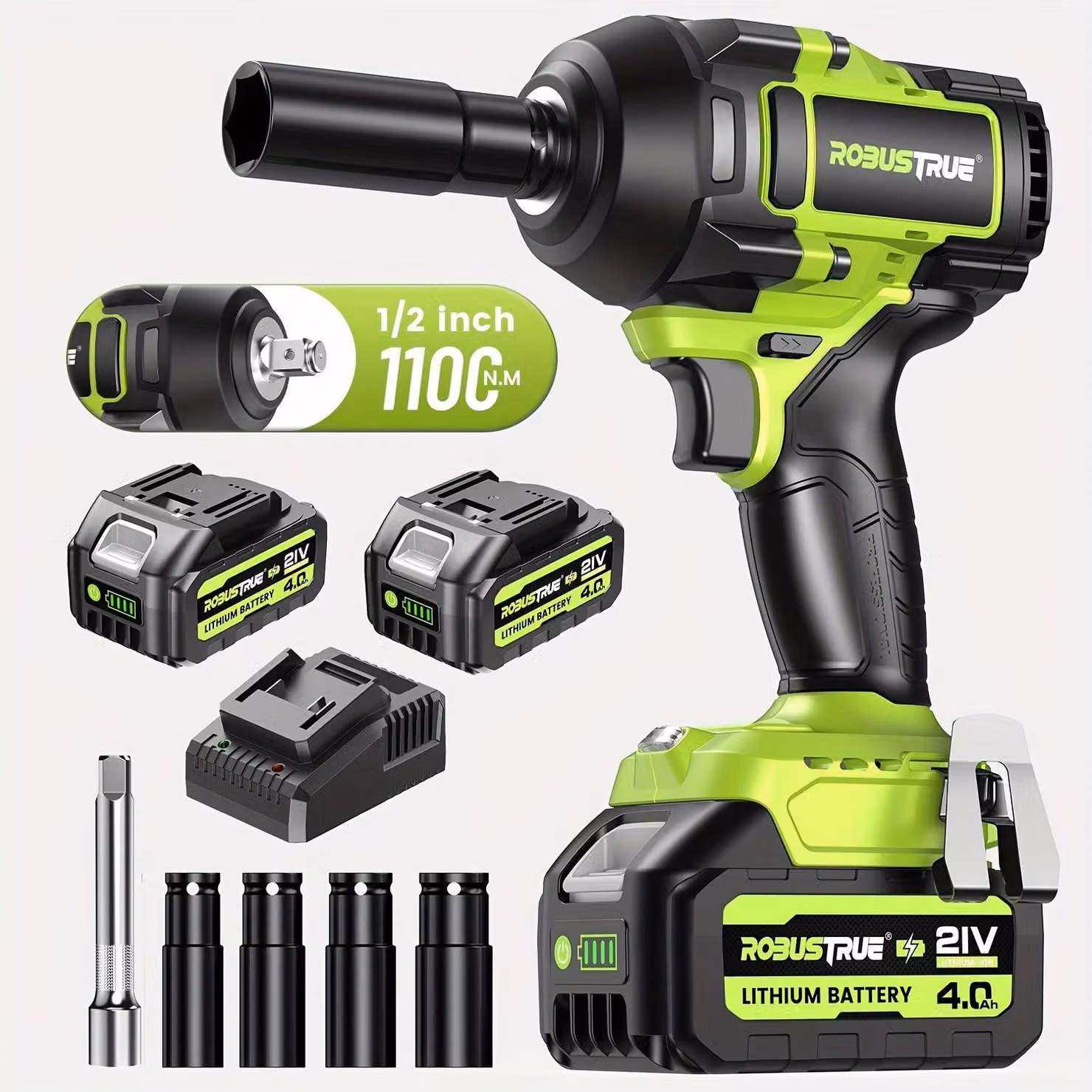 Avvitatore a percussione Accu, chiave a percussione da 21V con motore brushless, coppia di 1100 Nm e due batterie