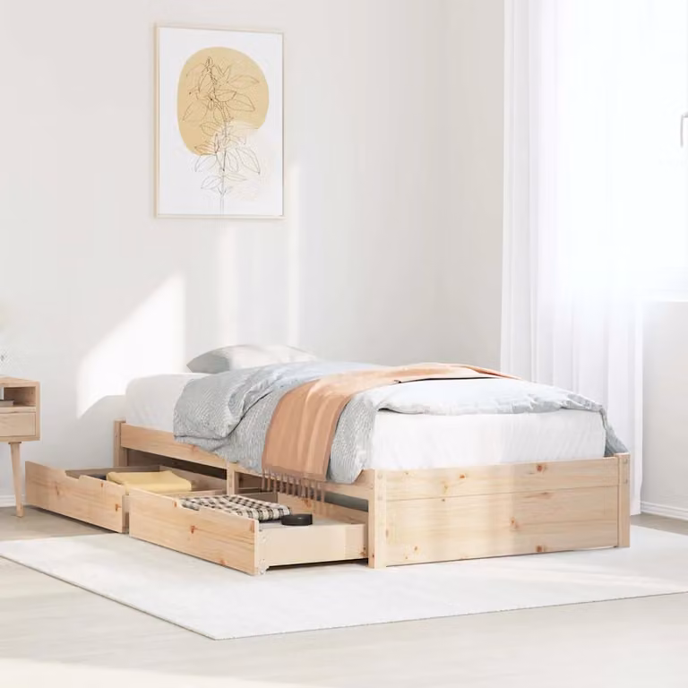 Letto singolo vidaXL in legno massello di pino color marrone senza materasso L: 75 cm, P: 190 cm, H: 80,5 cm