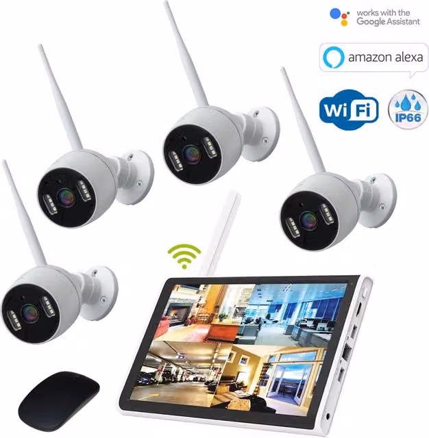 Kit di videosorveglianza Planetitaly con NVR 8CH WiFi Smart e 4 telecamere IP 3MP HD Bianco compatibile con Alexa e Google Home