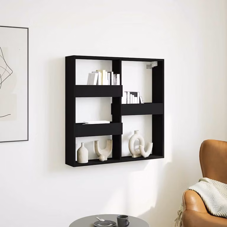 Armadietto a muro vidaXL nero in legno con ripiani interni L: 80 cm, P: 15 cm, H: 80 cm