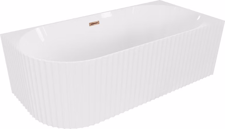 Mexen Gia vasca da bagno indipendente ad angolo con scanalature destra 170 x 80 cm, bianco lucido, troppo pieno oro rosa