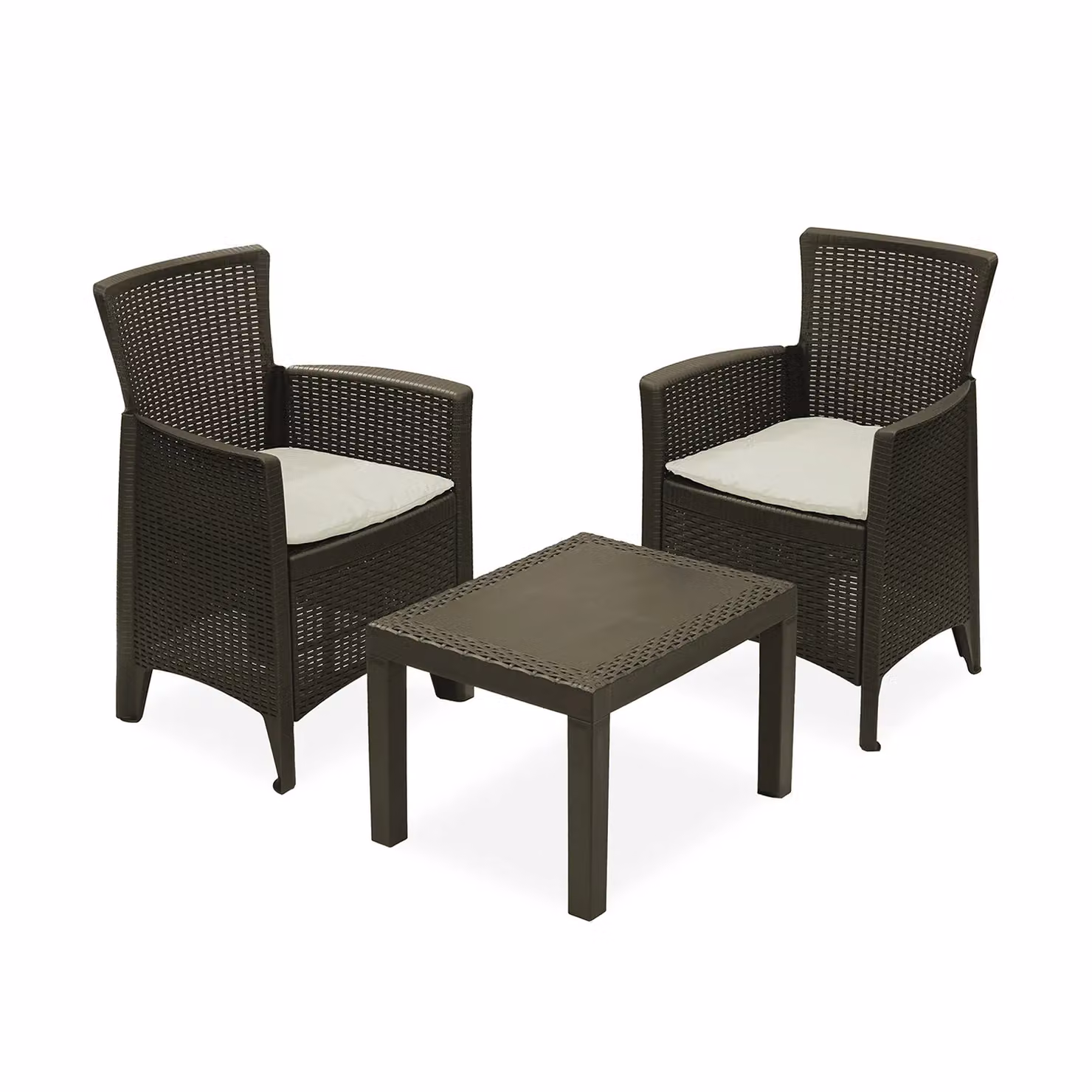 Set da giardino PROGARDEN Forest composto da 3 pezzi in rattan marrone con poltrone lounge, tavolino da caffè e cuscini beige – 1