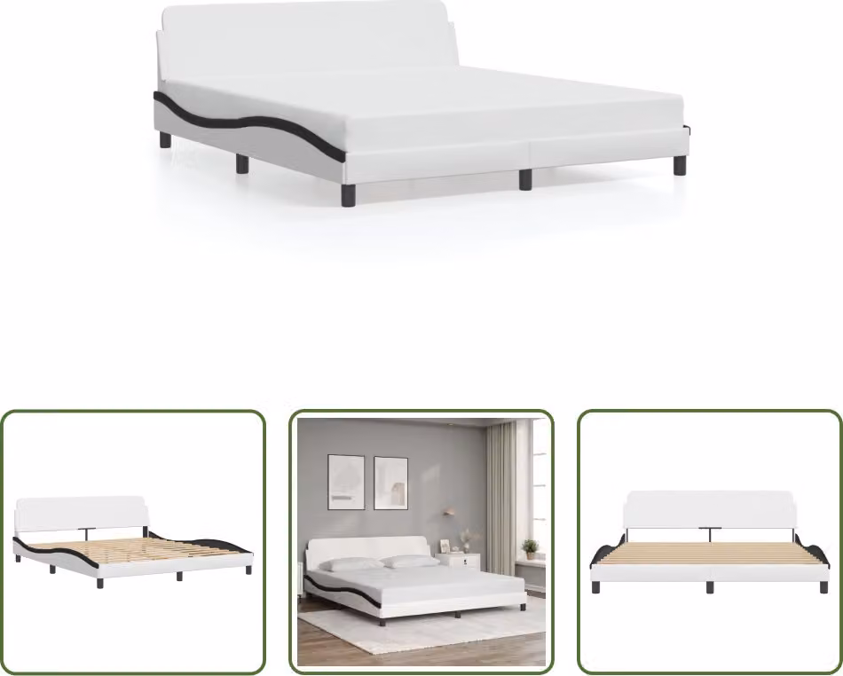 The Living Store Struttura letto con testiera bianca e nera 180x200 cm in ecopelle