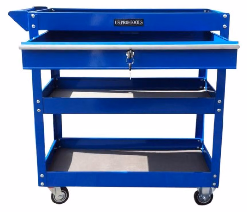 Carrello porta attrezzi cassetta degli attrezzi - Blu - Cassetto con cuscinetti a sfera chiudibile - Acciaio - Con sistema di sicurezza integrato