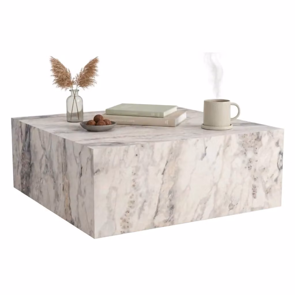 Tavolino da salotto Jesinia DMORA in marmo bianco, L/P/H: 90 x 90 x 35 cm – 2