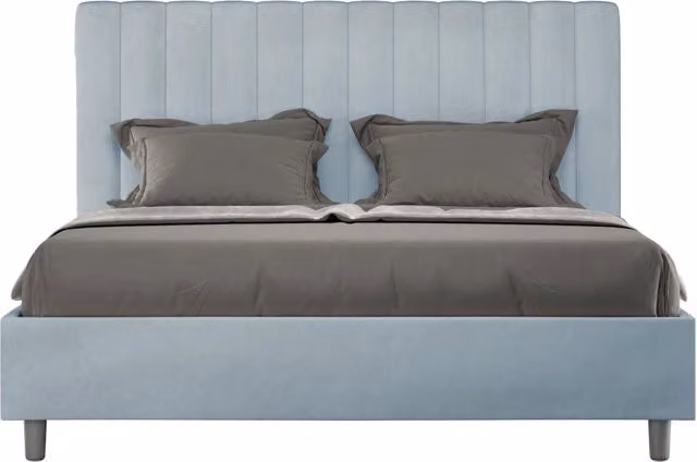 BS COM Letto matrimoniale francese senza rete imbottito 140x200 microfibra azzurro