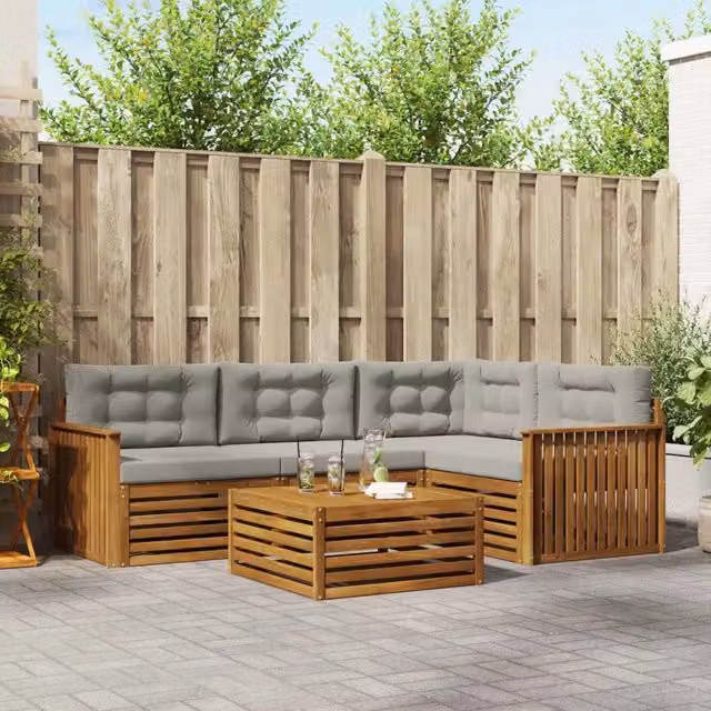 Set di divani da esterno 5 pz Grigio Naturale e Chiaro 3373416