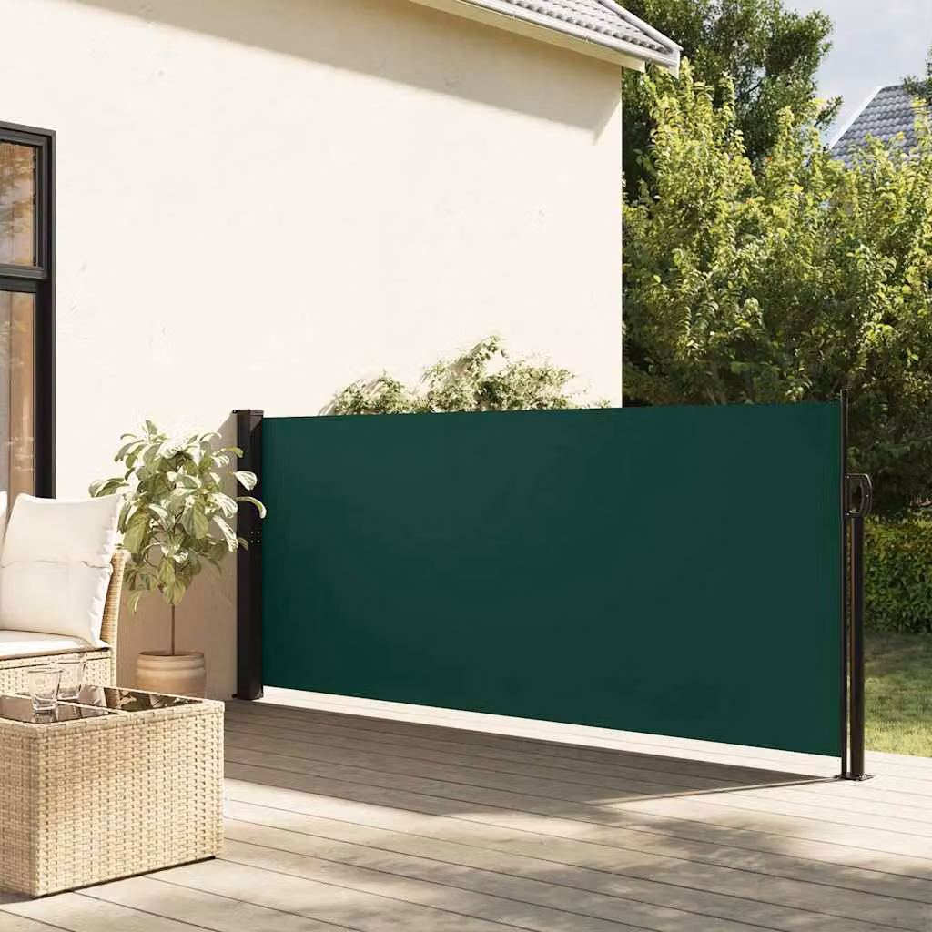 Tenda da Sole Laterale Retrattile vidaXL in Poliestere e Alluminio, Verde Scuro, L: 300 cm, H: 140 cm