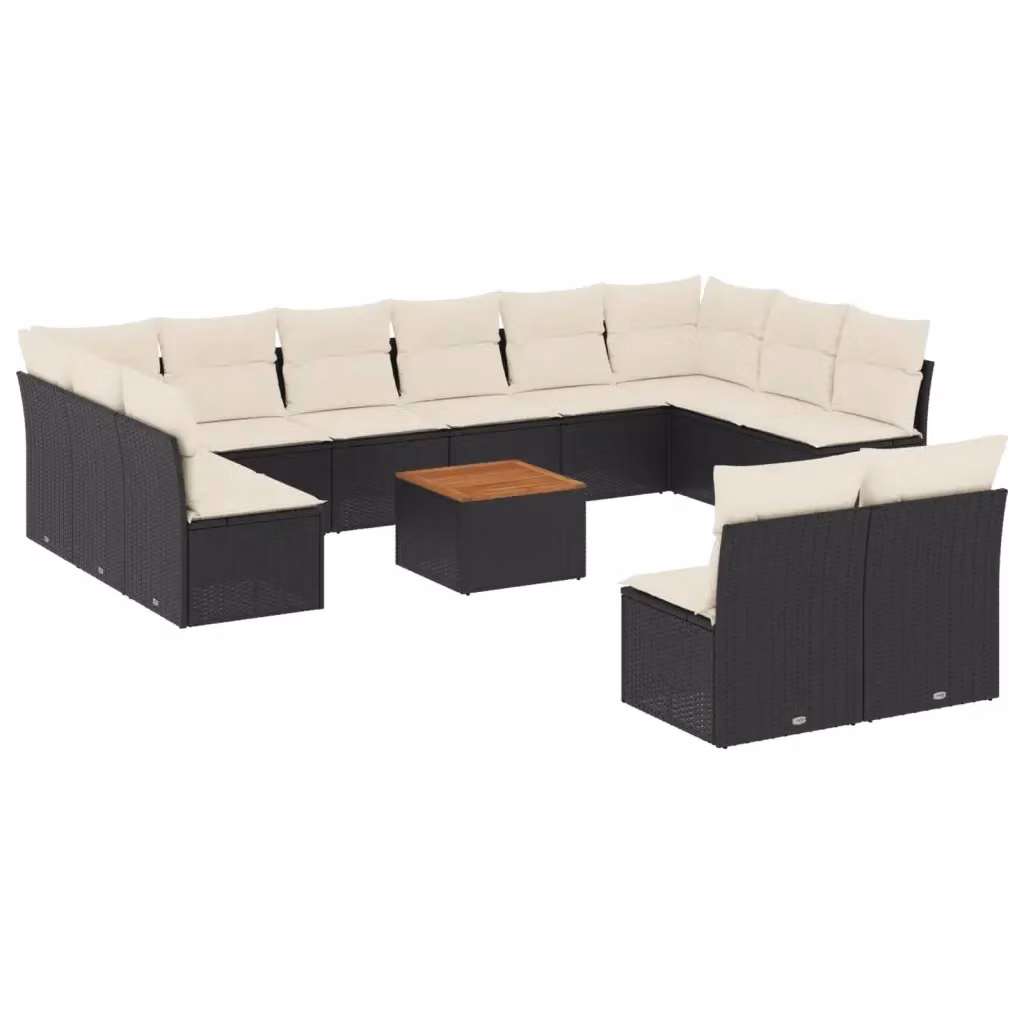 Set di Divani da Giardino vidaXL a Forma a U in Polyrattan Nero con Cuscini e Tavolino da Esterno – 2