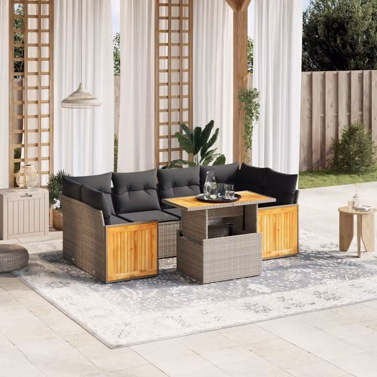 Maison Exclusive - Set Divani da Giardino 7 pz con Cuscini Grigio in Polyrattan