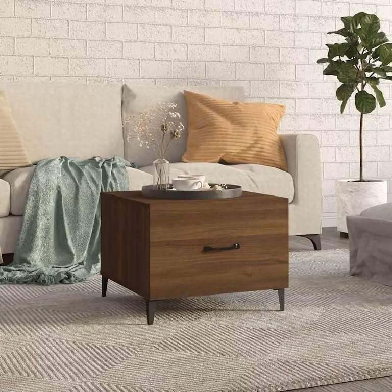 Tavolino da salotto vidaXL in stile industriale con piano in legno rovere marrone e gambe in metallo L/P/H: 50 x 50 x 40 cm