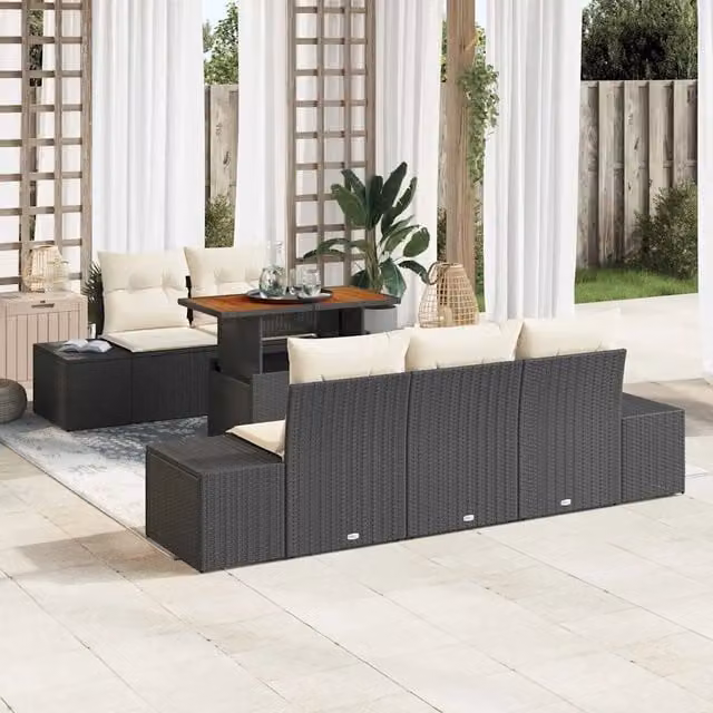 Set Divano da Giardino 6 pz Nero Poly Rattan 3358637