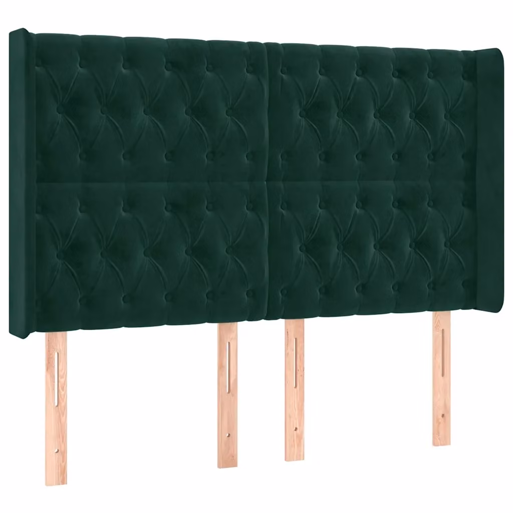 Testiera ad orecchio vidaXL in velluto verde scuro con struttura in legno L: 163 cm, P: 16 cm, H: 118/128 cm – 2