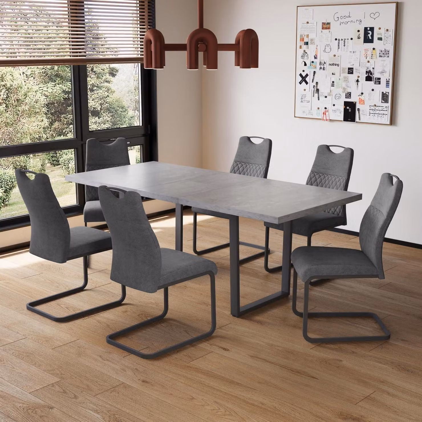 Tavolo allungabile con 6 sedie, in MDF, dimensioni 130-170 cm, colore grigio