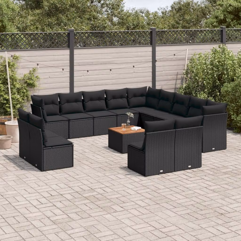Maison Exclusive - Set da giardino 14 pezzi con cuscini in polyrattan nero