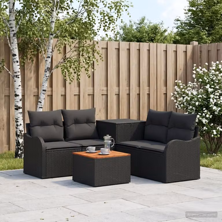 Set di divani da giardino vidaXL 6 pz a forma di L in rattan sintetico e acciaio nero con cuscini inclusi