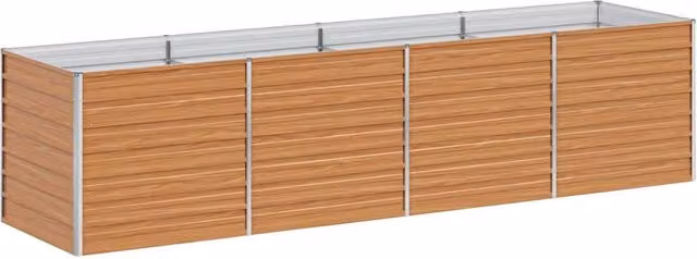 Fioriera rialzata dal design industriale chic per esterni 320 x 80 x 77 cm con drenaggio facile in acciaio zincato marrone chiaro 02_0059025