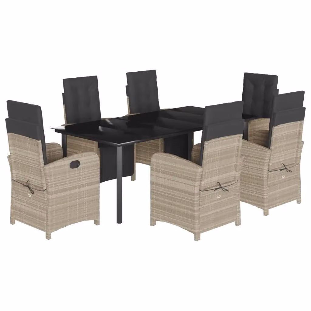 Set da pranzo da giardino vidaXL in polyrattan con cuscini, 7 pezzi, grigio chiaro e nero – 2