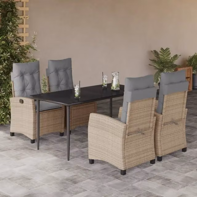 Set Pranzo da Giardino 5 pz con Cuscini Beige Misto Polyrattan
