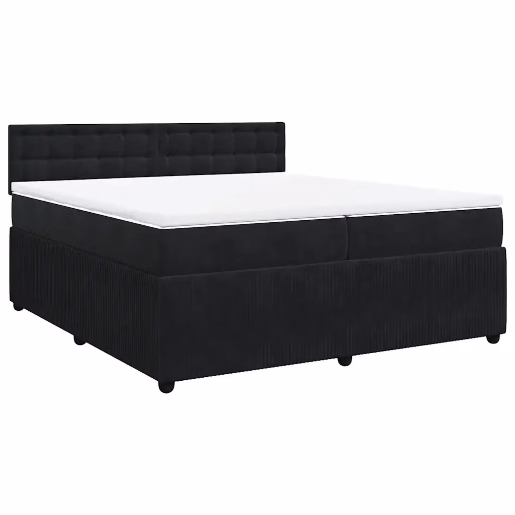 Letto Ibrido vidaXL con Giroletto a Molle e Materasso in Velluto Nero e Bianco L/P: 200 x 200 cm – 2