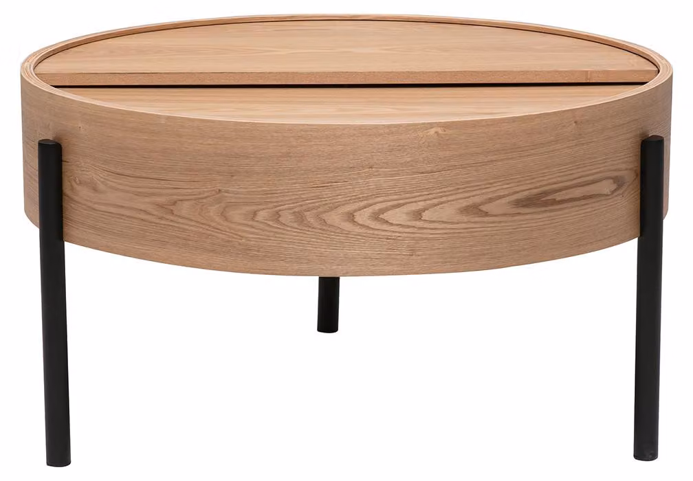 Miliboo - Tavolino rotondo in legno di faggio chiaro e metallo nero, con piano girevole e spazio contenitivo, diametro 80 cm, modello YOLINE