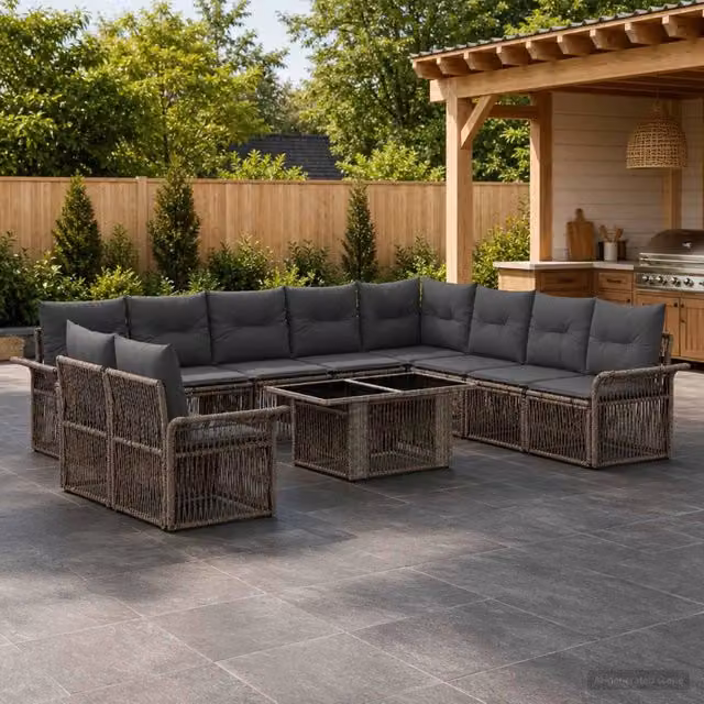 Set Divano da Giardino vidaXL 11 Pezzi in Polyrattan Grigio e Antracite con Cuscini – 1