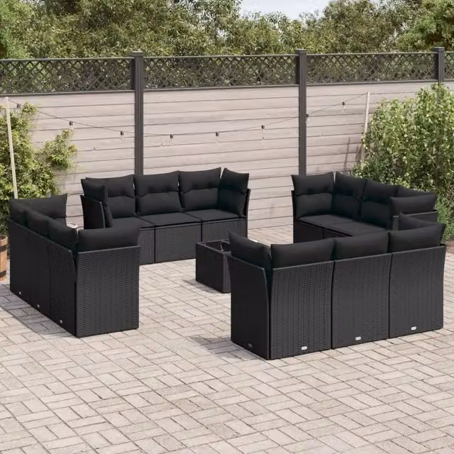 Set di Divani da Giardino a Forma di U VIDAXL in Polyrattan Nero con 13 Cuscini