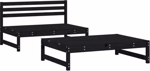 Set Salotto da Giardino 2 Pezzi in Legno di Pino Nero con Divano a 2 Posti e Pouf Imbottiti