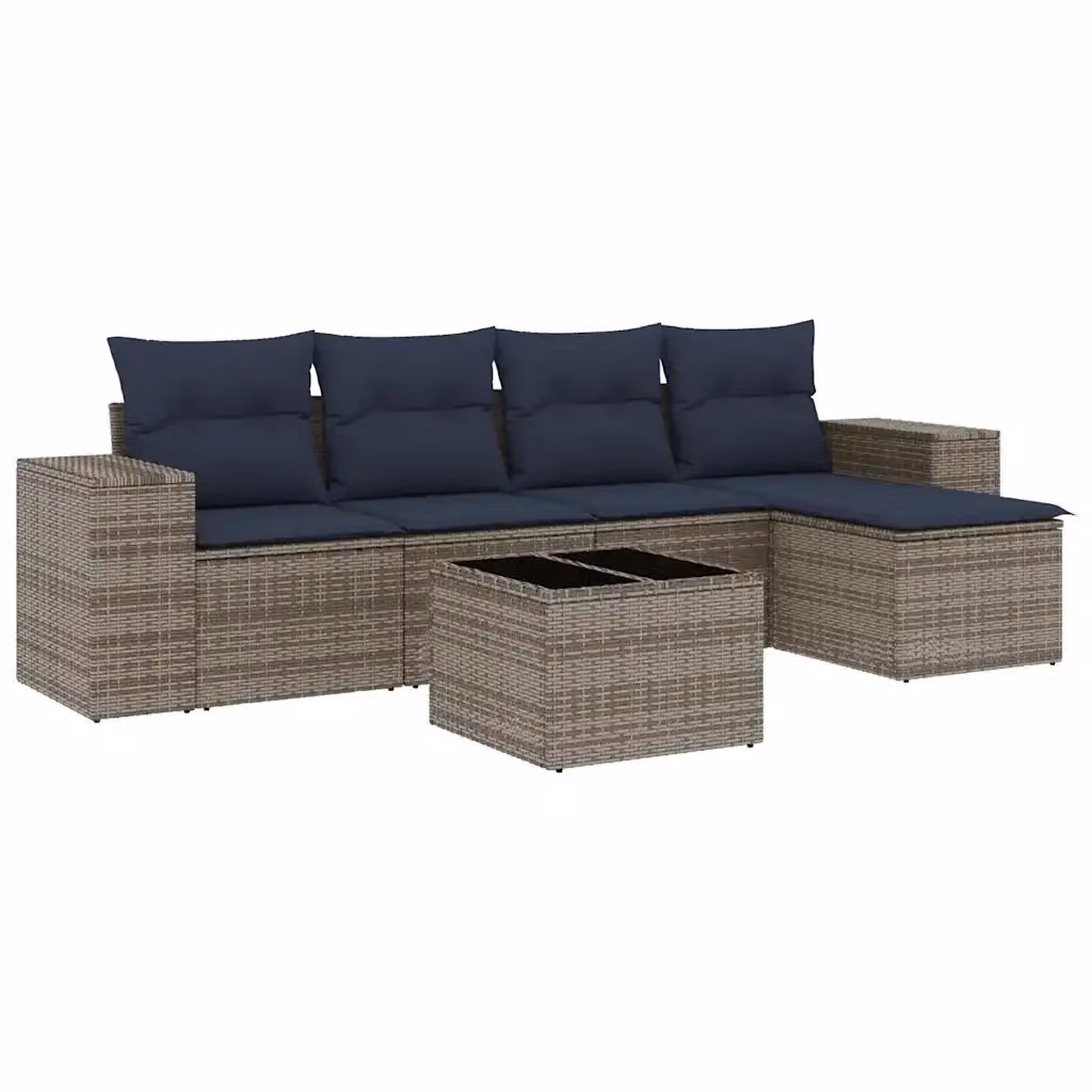 Set da giardino moderno vidaXL composto da 6 pezzi con divano angolare, tavolino e pouf in polyrattan grigio con cuscini rimovibili – 2