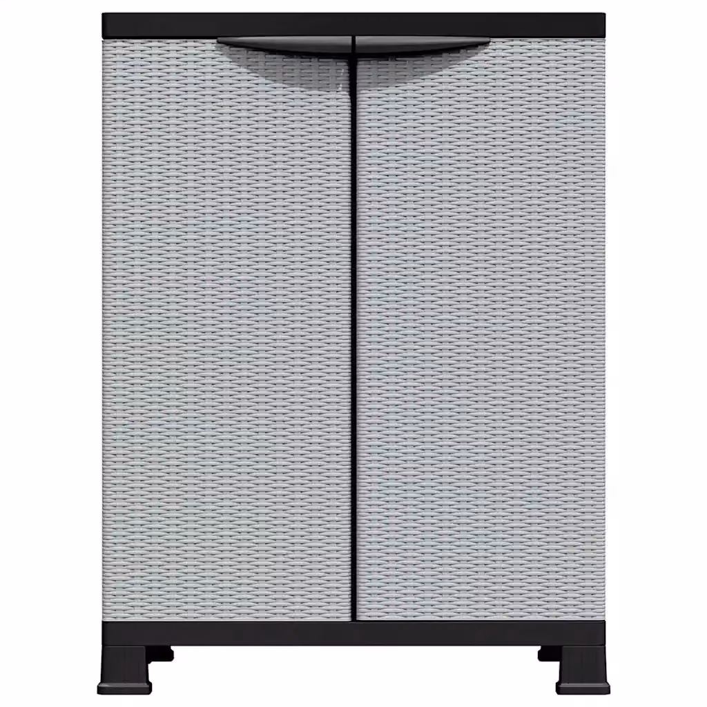 Mobile contenitore moderno HELLOSHOP26 in plastica grigia con 2 ante, ripiani interni e serratura, L: 68 cm, P: 39 cm, H: 92 cm – 2