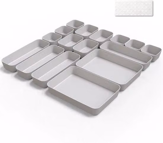 Set da 16 pezzi di organizzatori per carrello multifunzionali in plastica senza BPA, disponibili nei colori grigio e bianco