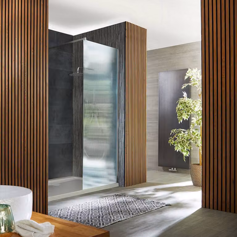 Box Doccia Walk-In Cromato Vetro Scanalato Con Piatto Doccia 1100 X 700mm