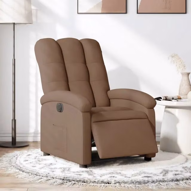 Poltrona elettrica reclinabile relax in tessuto marrone con braccioli e struttura in legno e metallo – 1