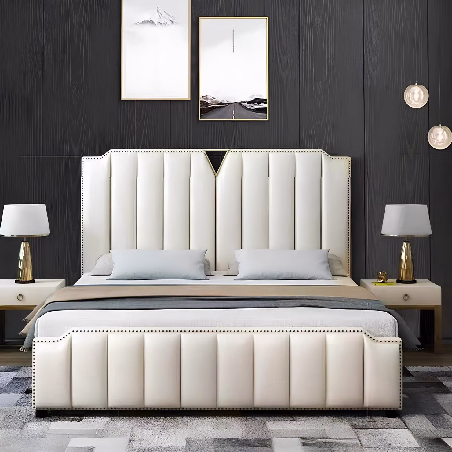 Bett Polster Design Luxus Doppel Hotel Ehe Schlaf Zimmer Leder 180x200cm Betten