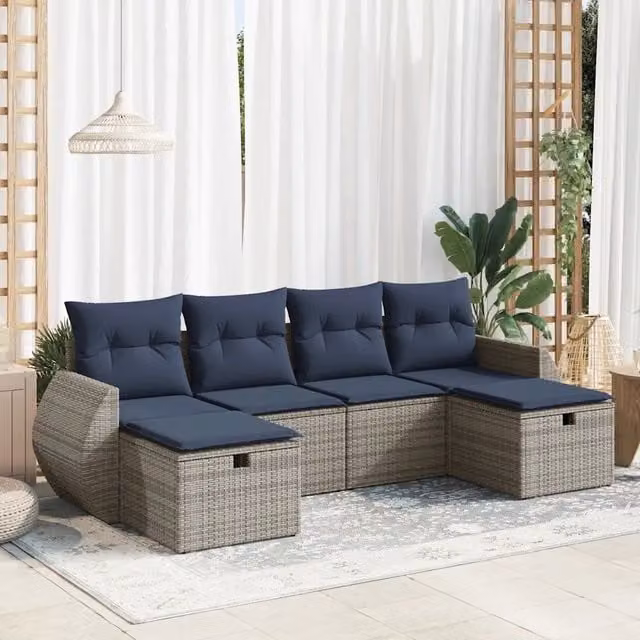 Set Divano da Giardino 6 pz con Cuscini Grigio in Polyrattan 3325627