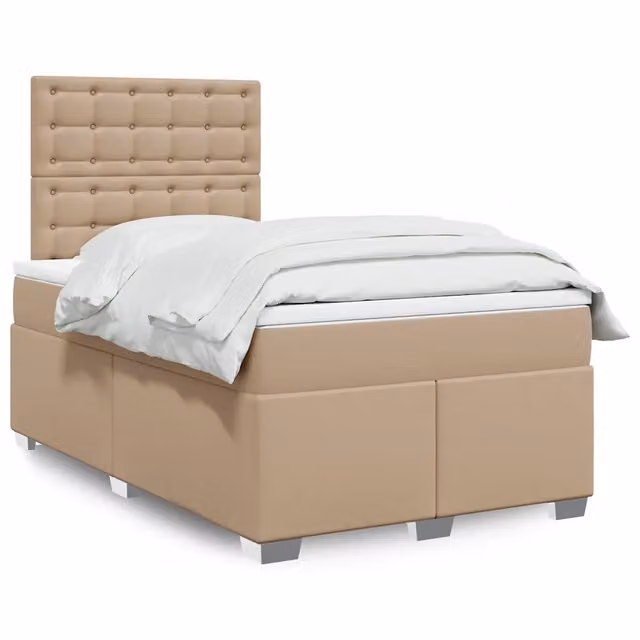 Letto a molle con materasso ibrido vidaXL in similpelle beige, L/P: 120 x 200 cm