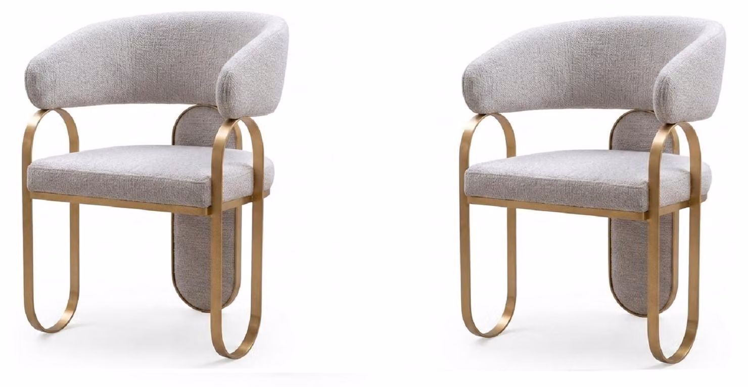 Set di sedie, colore bianco, rivestimento in tessuto, struttura dorata, design classico ed elegante, ideale per l'arredamento della casa, confortevoli