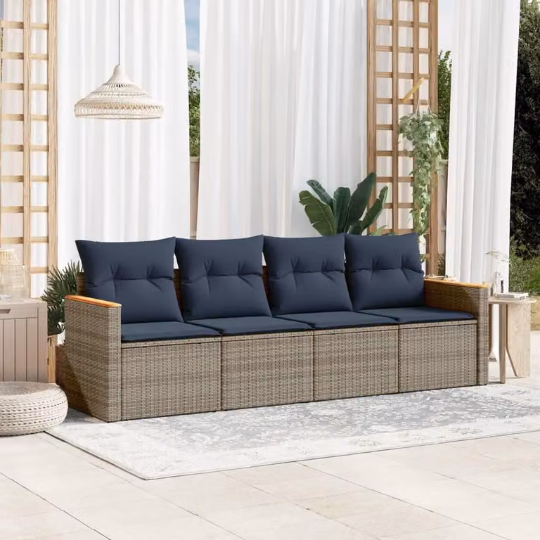 Maison Exclusive - Set divano da giardino a 4 pezzi con cuscini, grigio, polyrattan