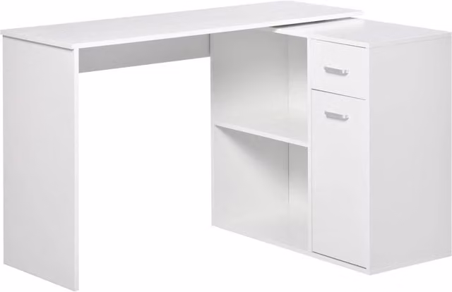 Scrivania Angolare HMC Bianca con Cassettiera e Scaffale Girevole in MDF Opaco L: 173 cm, P: 70 cm, H: 74 cm – 1