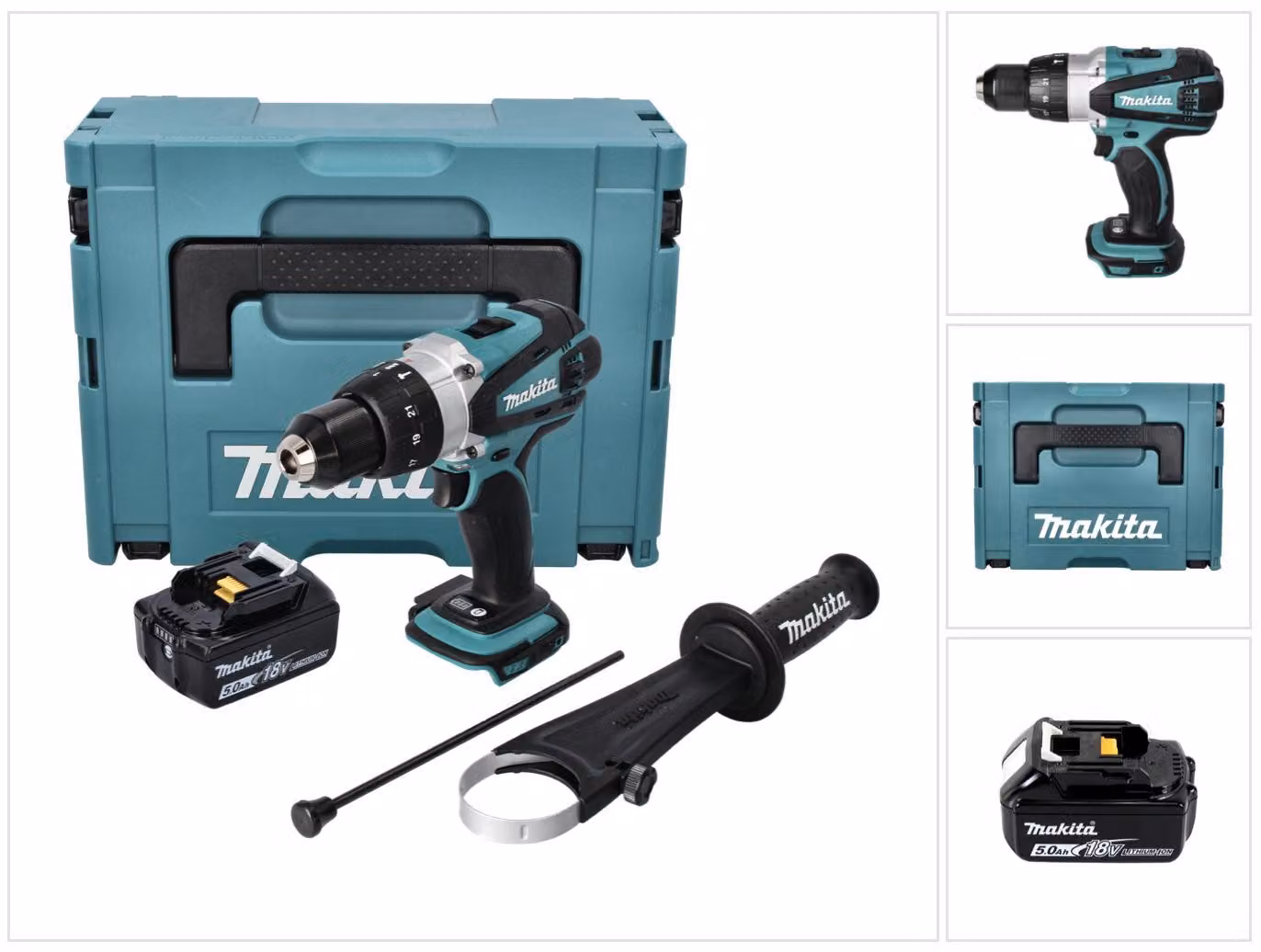 Trapano avvitatore a percussione a batteria Makita DHP 458 T1J 18 V 91 Nm + 1x batteria 5,0 Ah + Makpac - senza caricabatterie