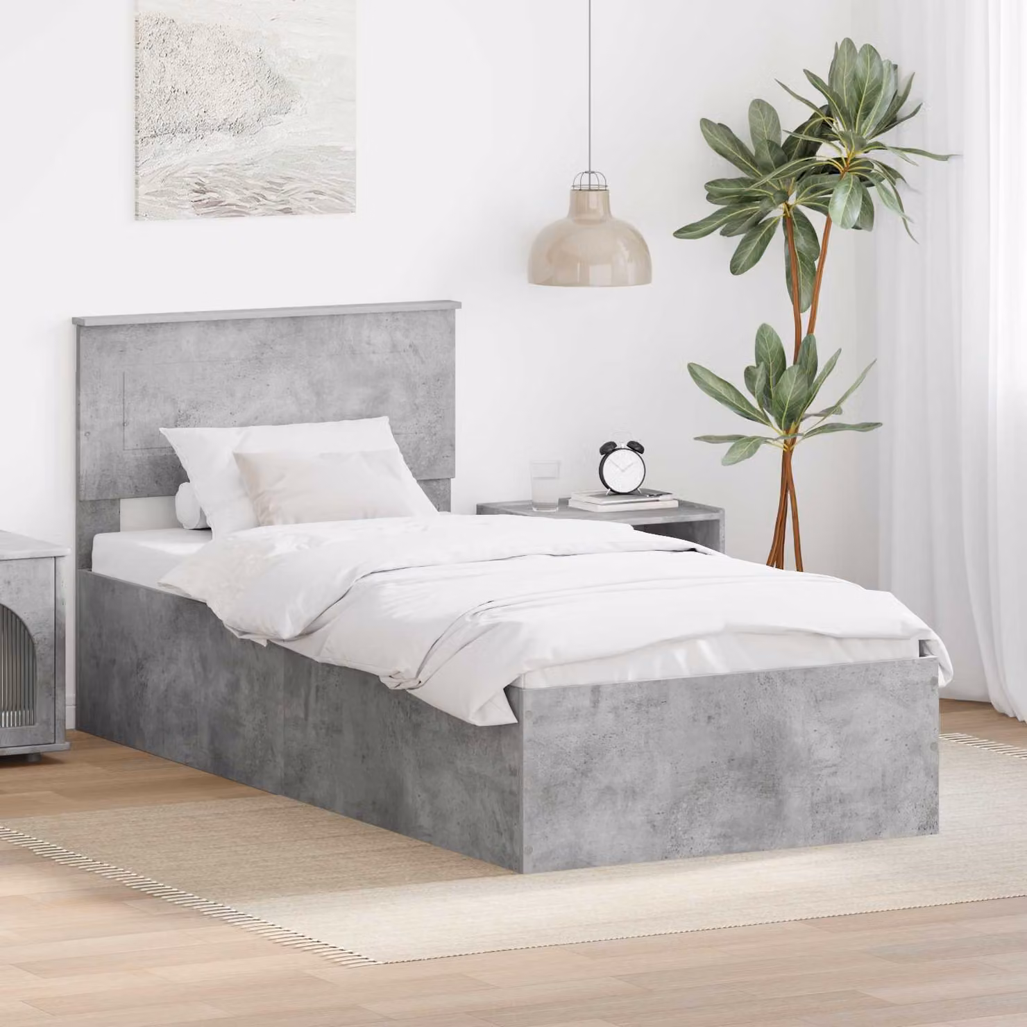 Struttura del letto con testiera moderna vidaXL in legno MDF Grigio L 90 x P 190 cm