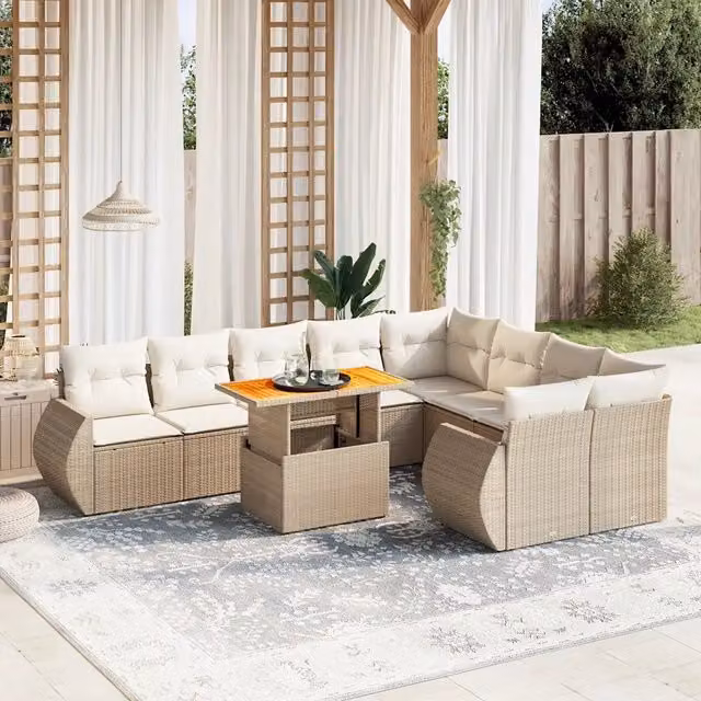 Set da giardino VIDAXL in polyrattan composto da 10 pezzi con cuscini beige e design moderno – 1