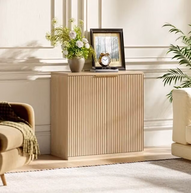Credenza 80x40x80 cm rovere in MDF, 2 ante con frontale plissettato