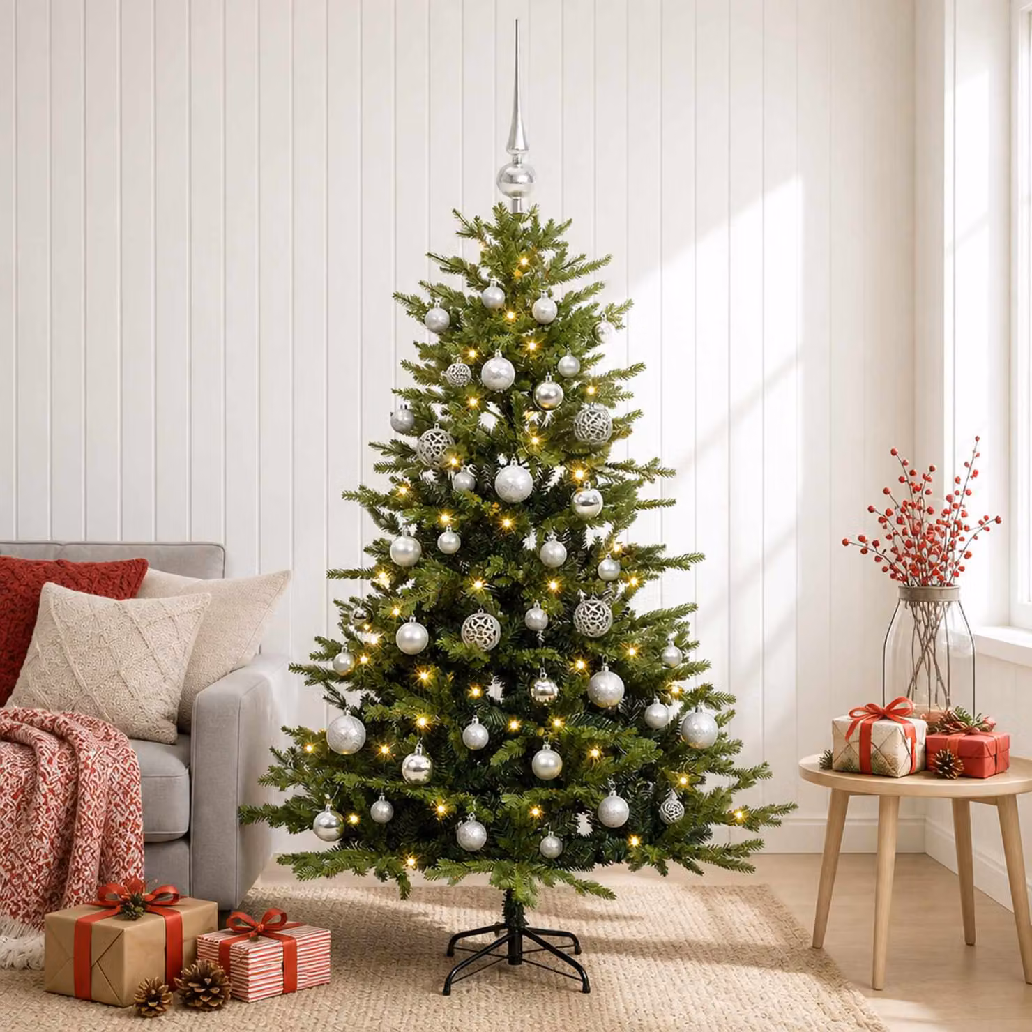 vidaXL Albero di Natale artificiale con palline 120 cm 150 LED