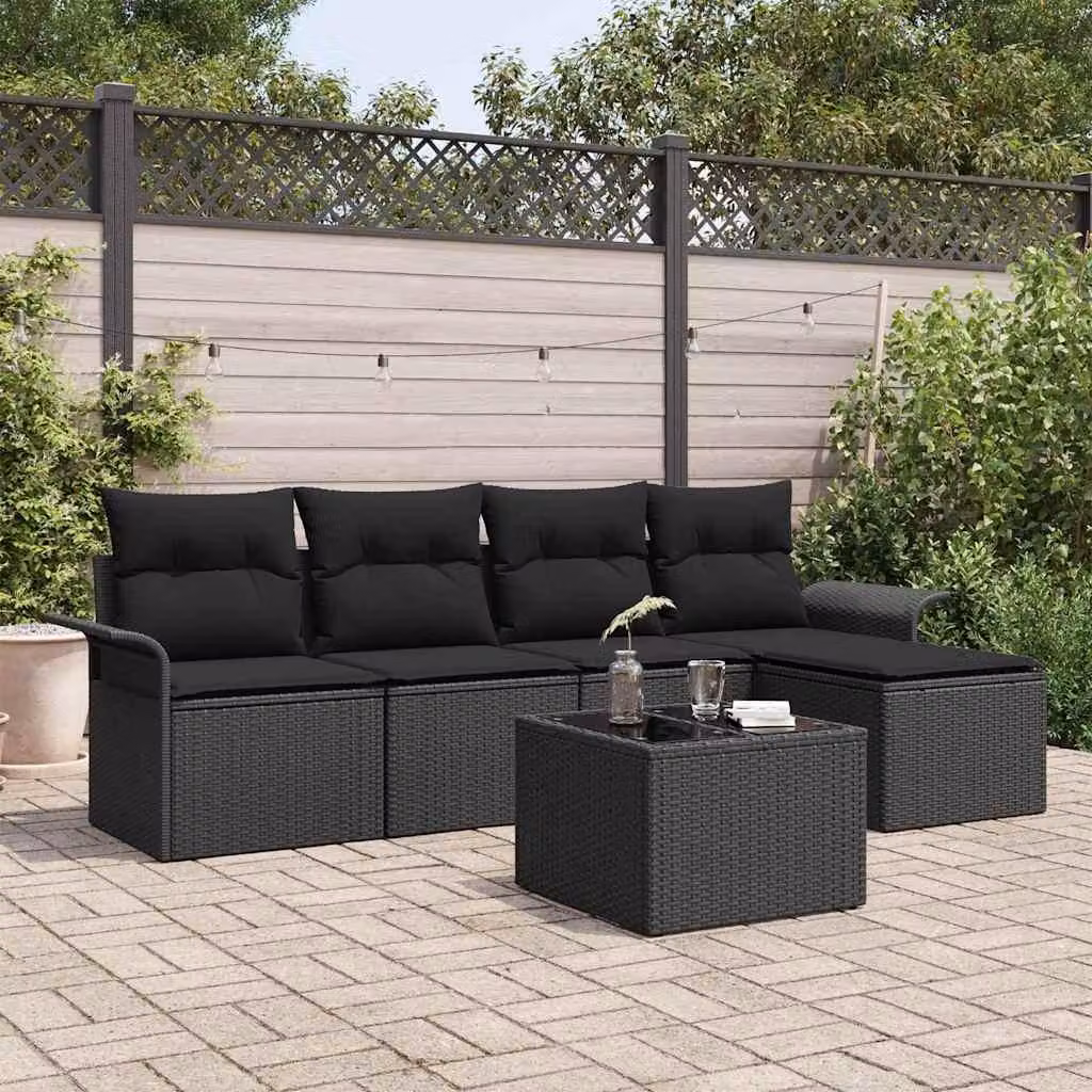 Maison Exclusive - Set Divano da Giardino con cuscino 6 pcs Nero polyrattan