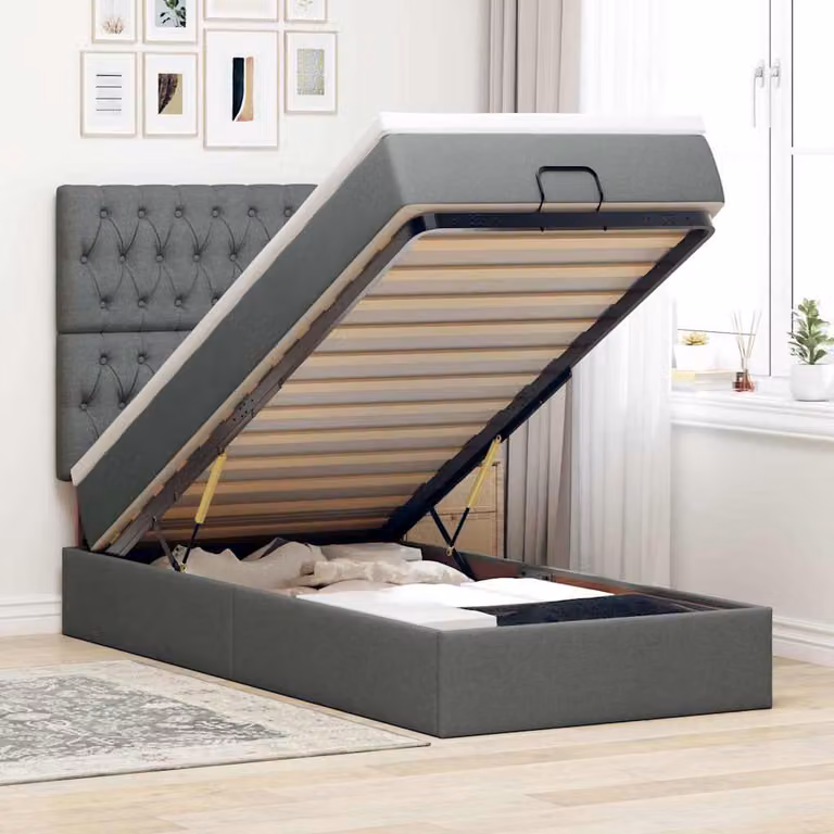 vidaXL Letto Moderno con Materasso e Base Contenitore Lift-Up, Colore Grigio e Bianco, L/P/H: 203 x 100 x 140 cm
